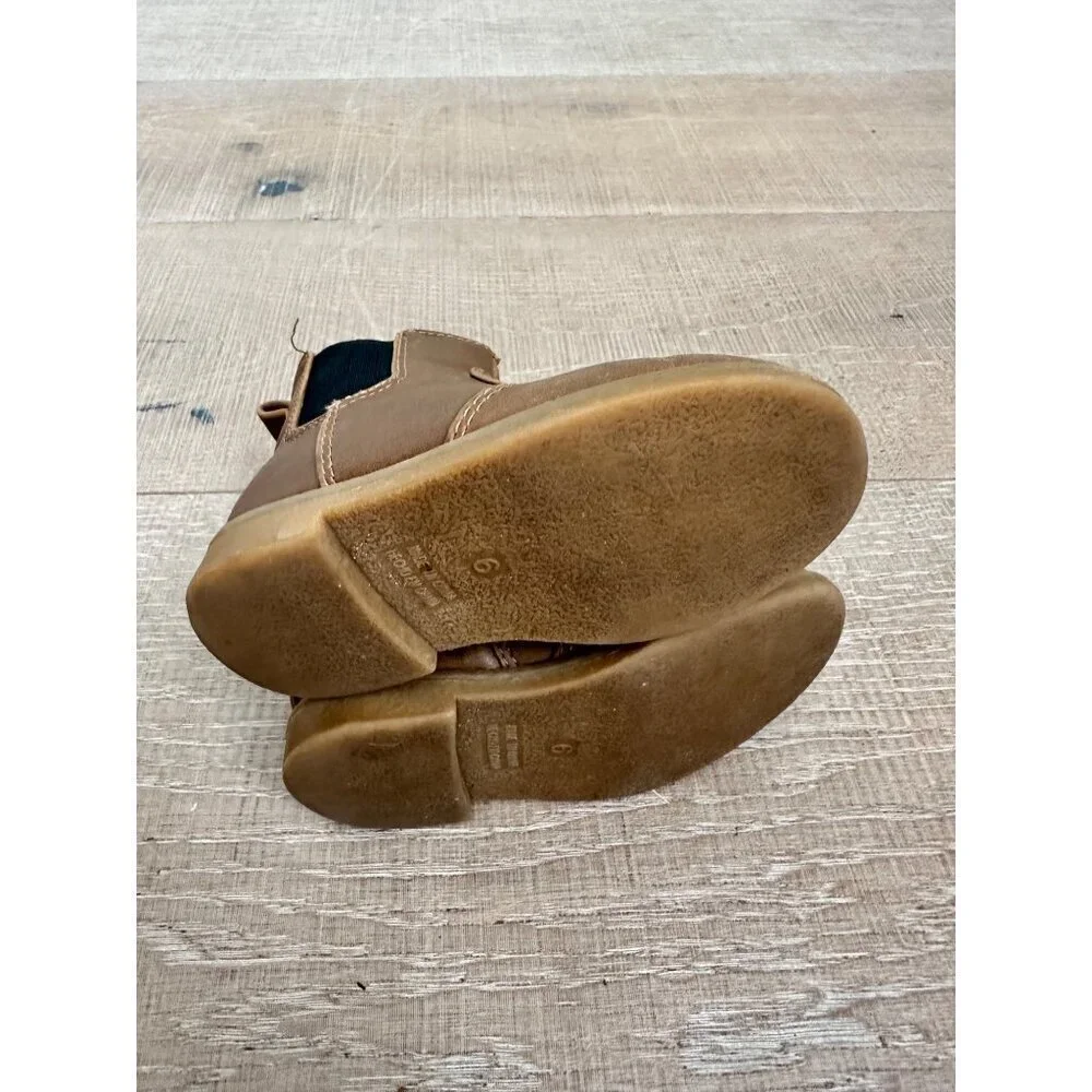 Toddler Brown Faux Leather Ankle Boots With Side Zipper & Pull Tabs Size 6